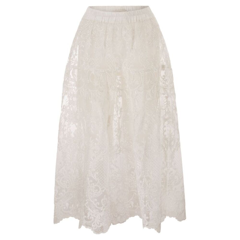 Maurizio Mykonos Women Embroidered Lace Midi Skirt With Elasticated Waist